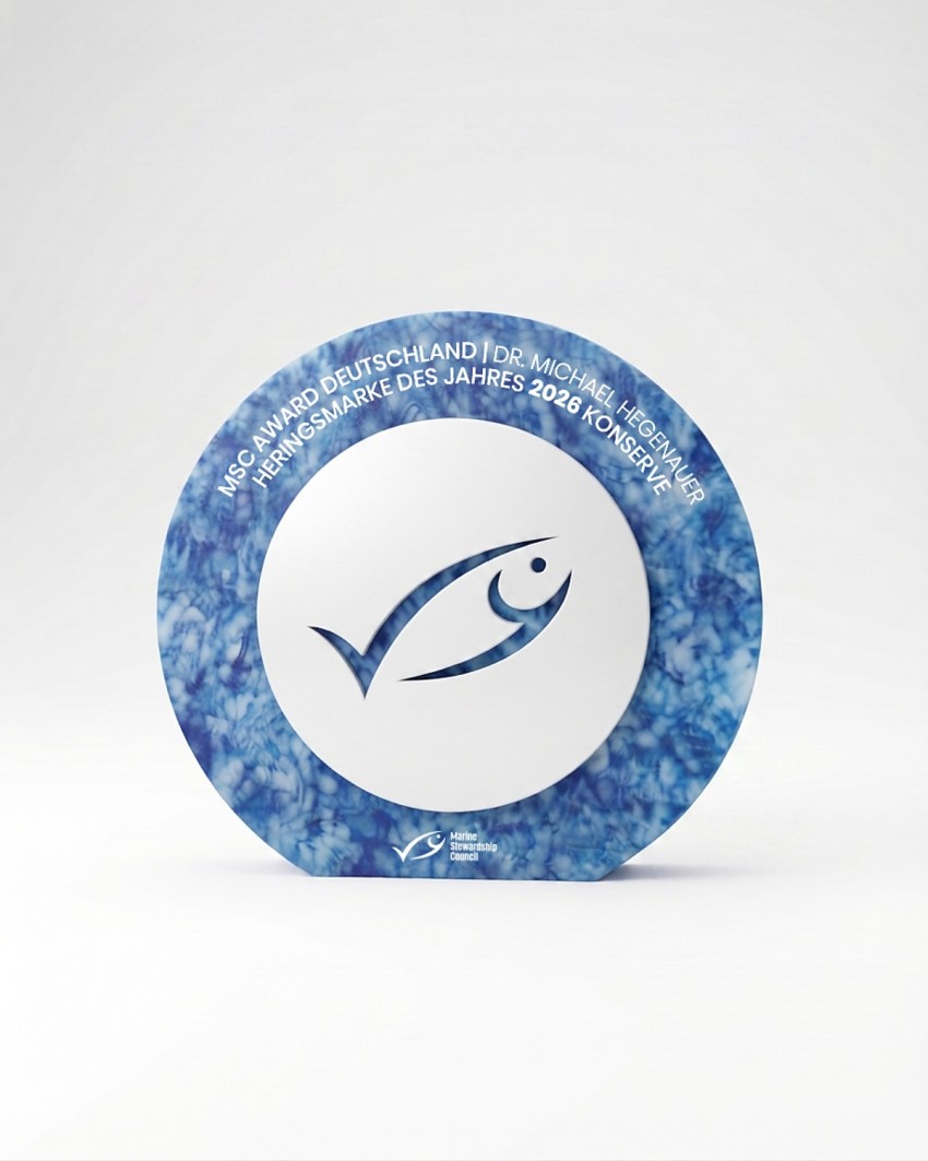Op maat gemaakte trofee voor de MSC Awards gemaakt door Sustain Awards, vooraanzicht
